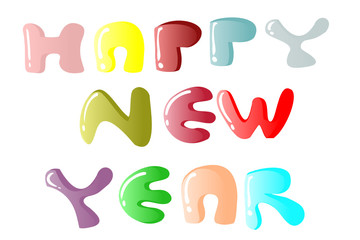 Vector Happy New Year flat design with colorful text on background isolated.