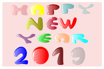 Vector Happy New Year flat design with colorful text on background isolated.
