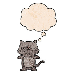cartoon cat and thought bubble in grunge texture pattern style