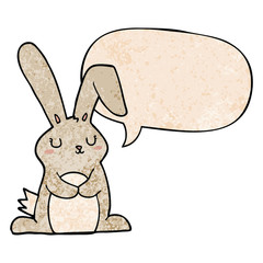 cartoon rabbit and speech bubble in retro texture style