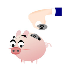 Vector icon piggy bank and money . flat  illustration isolated on  background. The concept of saving money, investment ,banking or business service. Cute animal clip art cartoon character.