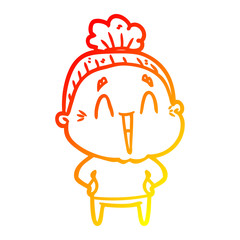 warm gradient line drawing cartoon happy old lady