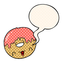 cute cartoon donut and speech bubble in comic book style