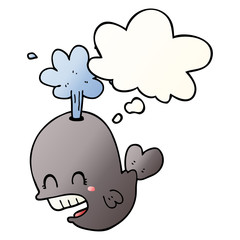cartoon spouting whale and thought bubble in smooth gradient style