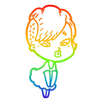 recommend clip art: rainbow gradient line drawing cartoon surprised girl