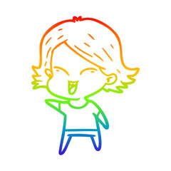 Obraz premium rainbow gradient line drawing happy cartoon girl