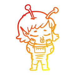 warm gradient line drawing cartoon alien girl