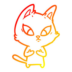 warm gradient line drawing confused cartoon cat