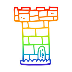 rainbow gradient line drawing cartoon castle tower