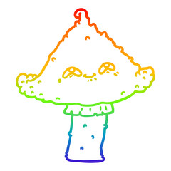 rainbow gradient line drawing cartoon mushroom with face