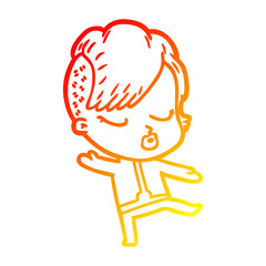 warm gradient line drawing cartoon pretty hipster girl