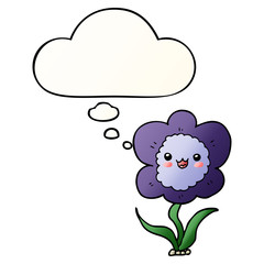 cartoon flower and thought bubble in smooth gradient style