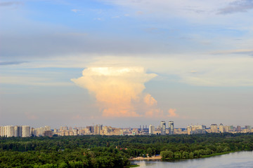 landscape, city beyond the forest