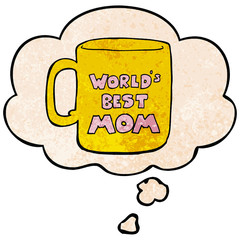 worlds best mom mug and thought bubble in grunge texture pattern style