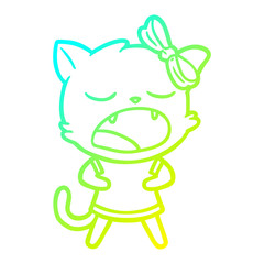 cold gradient line drawing cartoon yawning cat