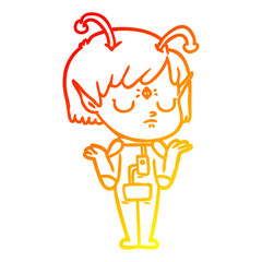 warm gradient line drawing cartoon alien girl