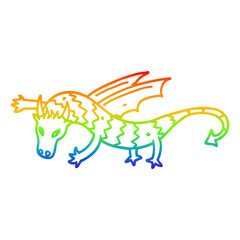 rainbow gradient line drawing cartoon flying dragon