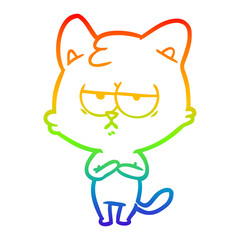 rainbow gradient line drawing bored cartoon cat