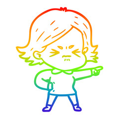 rainbow gradient line drawing cartoon angry woman