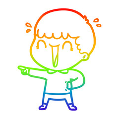 rainbow gradient line drawing laughing cartoon man pointing finger