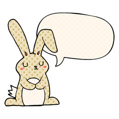 cartoon rabbit and speech bubble in comic book style