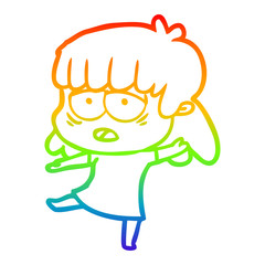rainbow gradient line drawing cartoon tired woman