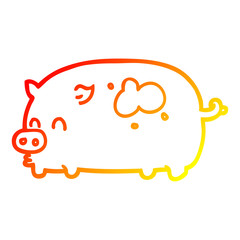 warm gradient line drawing cute cartoon pig