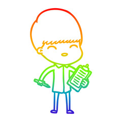 rainbow gradient line drawing cartoon boy taking notes