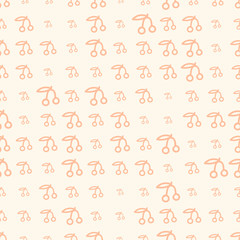Seamless pattern with thin line cherries, fruit background, different sizes berries. White background. Vector illustration.