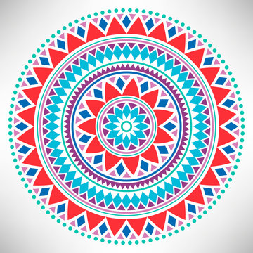 Ornamental round pattern. Tribal mandala. Geometrical circle isolated on white background. Vector illustration.