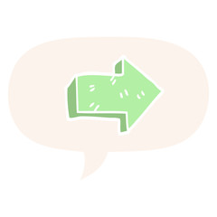 cartoon pointing arrow and speech bubble in retro style