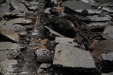 tram tracks and broken concrete, street under reconstruction in Belgrade, Serbia