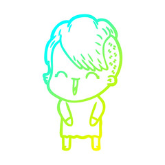 cold gradient line drawing cartoon happy hipster girl
