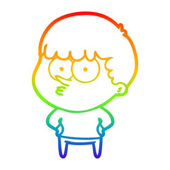 rainbow gradient line drawing cartoon curious boy