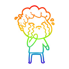 rainbow gradient line drawing cartoon man crying