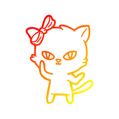 warm gradient line drawing cute cartoon cat