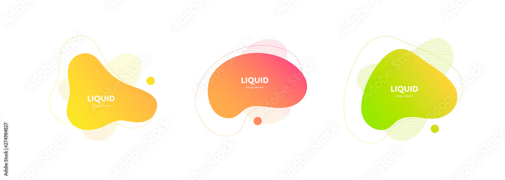 Aufkleber set of vector trendy abstract amoeba banner. neon color gradient in liquid style frame on white back