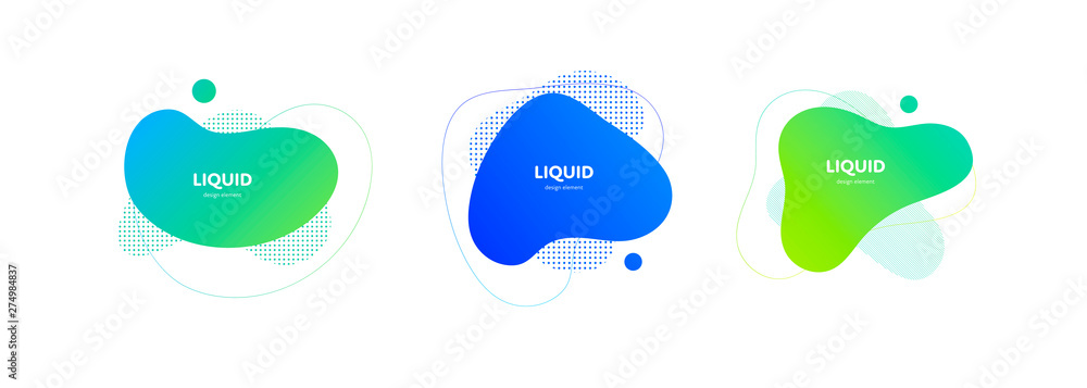 Poster set of vector trendy abstract amoeba banner. neon color light gradient in liquid style frame on whit