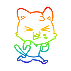 rainbow gradient line drawing cartoon cat hissing