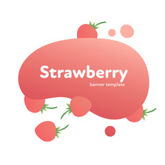 Vector fruit modern fluid banner. Colorful gradient strawberry berry on red liquid shape isolated on white background. Design illustration for eco poster, healthy sweet menu, backdrop, poster, card