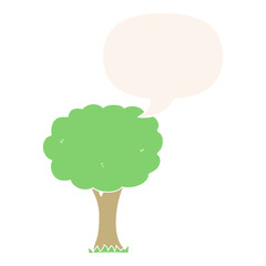 cartoon tree and speech bubble in retro style