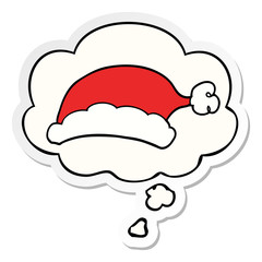 cartoon christmas hat and thought bubble as a printed sticker