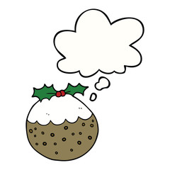 cartoon christmas pudding and thought bubble
