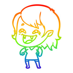 rainbow gradient line drawing cartoon laughing vampire girl