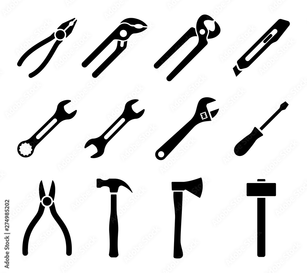 Poster tools icons set. instruments signs collection. vector