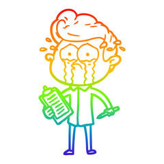 rainbow gradient line drawing cartoon crying man
