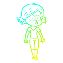 cold gradient line drawing cartoon girl pouting