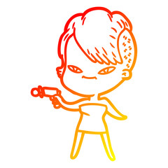 warm gradient line drawing cute cartoon girl with hipster haircut