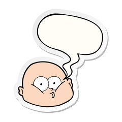 cartoon curious bald man and speech bubble sticker