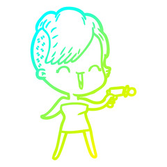 cold gradient line drawing cartoon happy hipster girl